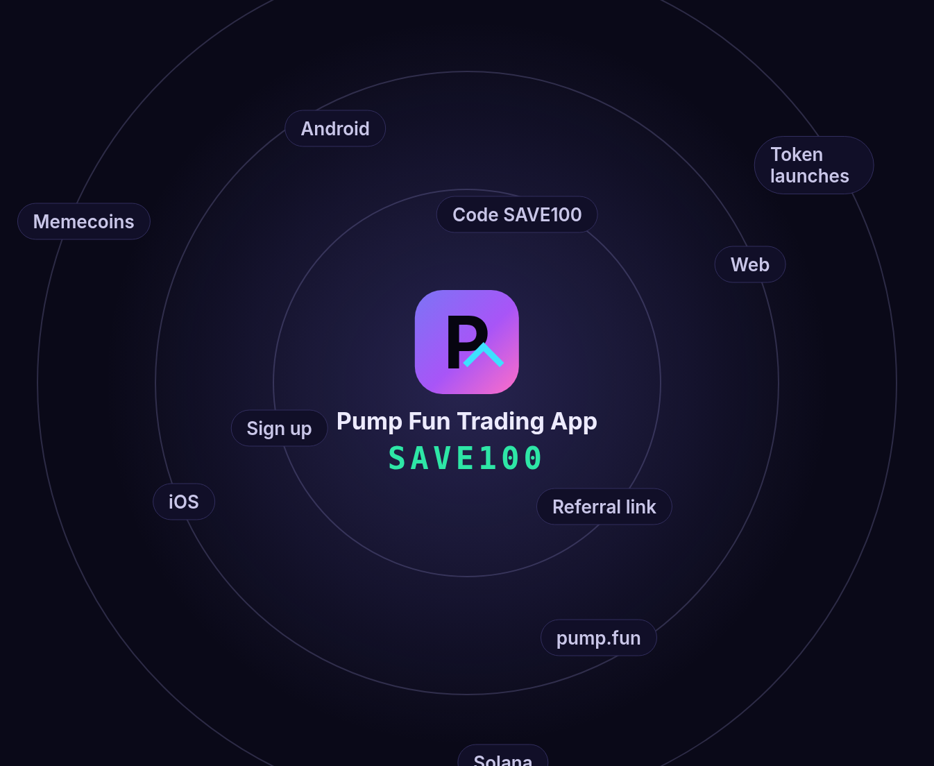 Pump fun referral code SAVE100 at the centre of Pump Fun Trading App: referral link, sign-up and the pump.fun app